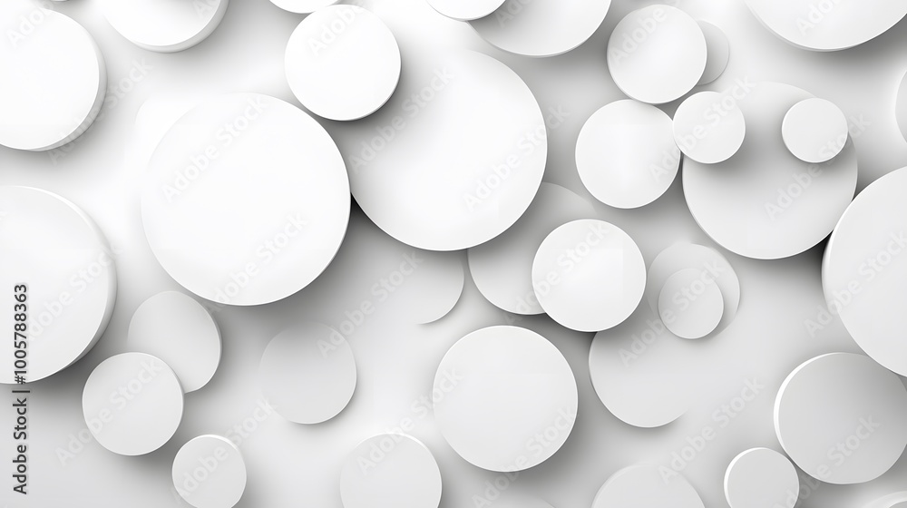 White circles with shadows. abstract pattern for web or print template white background, brochure cover or app. Material style. Geometric 3D illustration. White circles with shadows. abstract pattern for web or print template white background, brochure cover or app. Material style. Geometric 3D illustration.