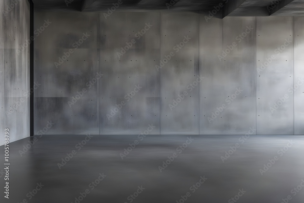 Smooth modern concrete wall with slight texture divided from the glossy floor by a bold black line, AI Generated Smooth modern concrete wall with slight texture divided from the glossy floor by a bold black line, AI Generated