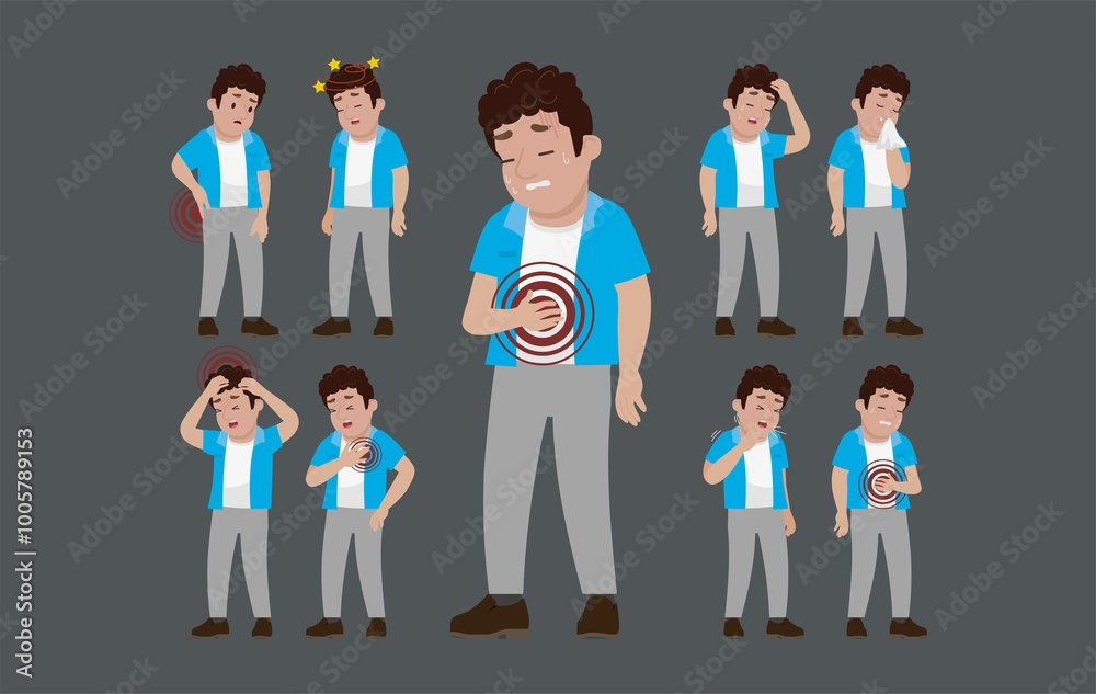 Obraz premium Sick people with different symptoms