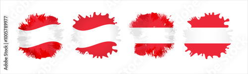 Isolated abstract staines with flag of Austria background and clipping mask. Austrian creative flags. Design set. Outline staines collection. Acrylic paints style. Holiday, sport or tourism concept.