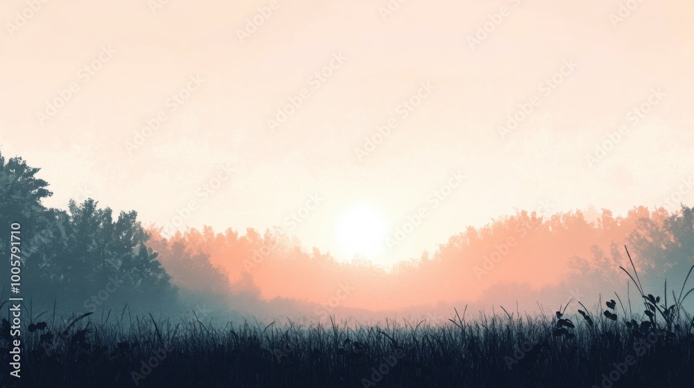 meadow or forest at dawn, with the first rays of sunlight breaking over the horizon meadow or forest at dawn, with the first rays of sunlight breaking over the horizon
