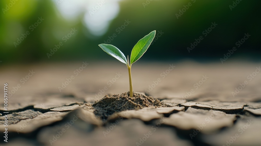 A small green plant sprouting from dry, cracked earth, symbolizing resilience, growth, and hope in harsh conditions. A small green plant sprouting from dry, cracked earth, symbolizing resilience, growth, and hope in harsh conditions.