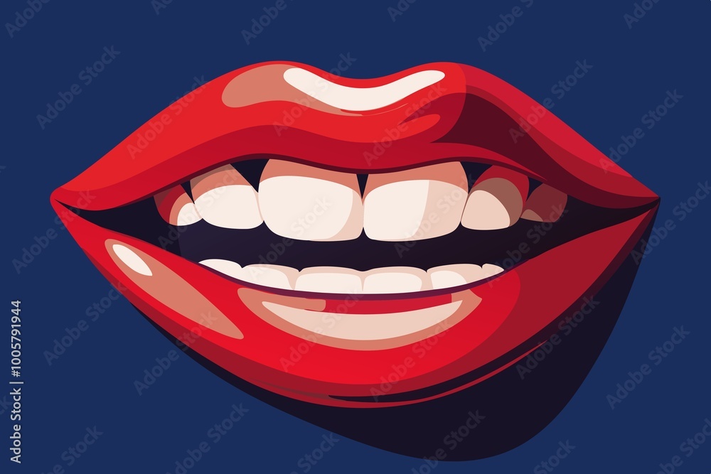 A woman's mouth with lipstick and white shining teeth A woman's mouth with lipstick and white shining teeth