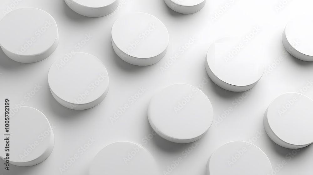 White circles with shadows. abstract pattern for web or print template white background, brochure cover or app. Material style. Geometric 3D illustration. White circles with shadows. abstract pattern for web or print template white background, brochure cover or app. Material style. Geometric 3D illustration.