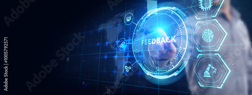 Feedback concept, user comment rating of company online, writing review diagram, reputation management.