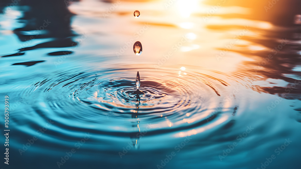 serene moment captured as water droplet falls into tranquil pool, creating ripples that reflect warm hues of sunset. interplay of light and water evokes sense of calm and beauty serene moment captured as water droplet falls into tranquil pool, creating ripples that reflect warm hues of sunset. interplay of light and water evokes sense of calm and beauty