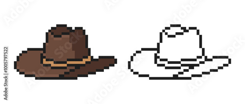 Pixel Art Cowboy Hat. Vector illustration
