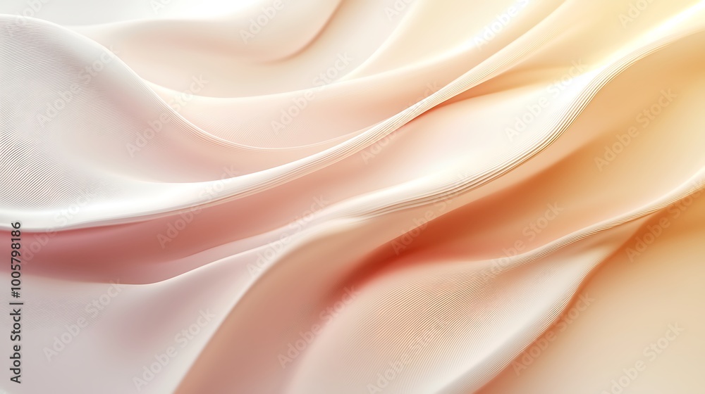Obraz premium Peach and white fabric waves ripple in an abstract background of soft, flowing texture.