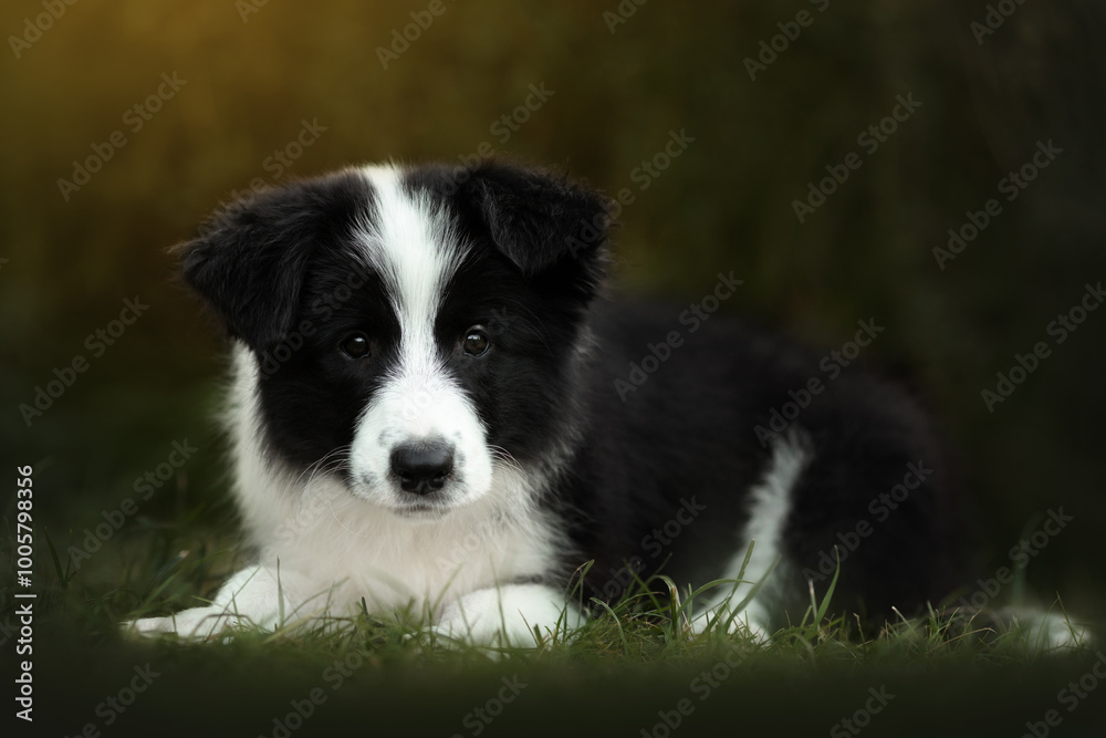 border collie cute puppy playing in the yard
