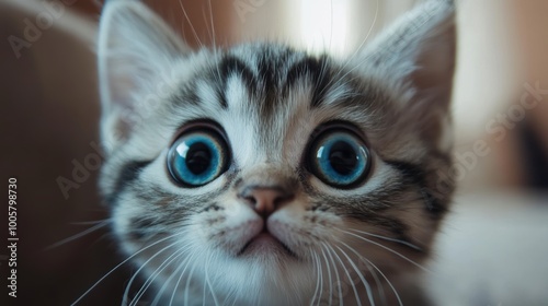 surprised cat make big eyes. American shorthair surprised cat or kitten funny face big eyes, cute, domestic, kitten, feline, Emotional surprised, kitty, wow.