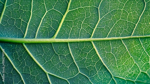 Macro photography showcases the complex vein structure of a green leaf, emphasizing the intricate details of plant biology.