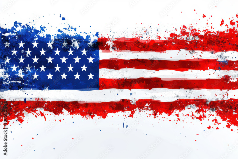 Watercolor American Flag with White Background Watercolor American Flag with White Background
