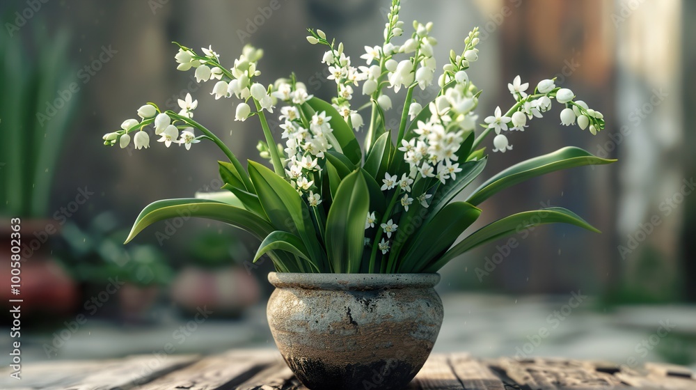 Delicate White Flowers in a Rustic Pot Delicate White Flowers in a Rustic Pot