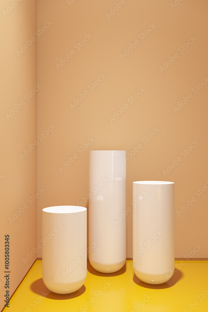 3d render of minimal design podium product mock up in yellow color background. Set 15 3d render of minimal design podium product mock up in yellow color background. Set 15