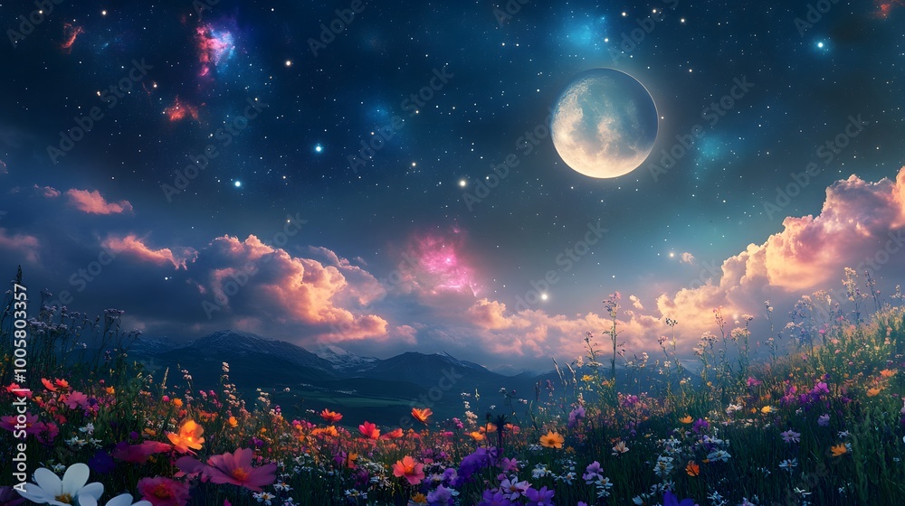 Tranquil Night Sky with Bright Moon Tranquil Night Sky with Bright Moon