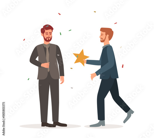 Achievement concept vector illustration. Businessman rewarding star illustration