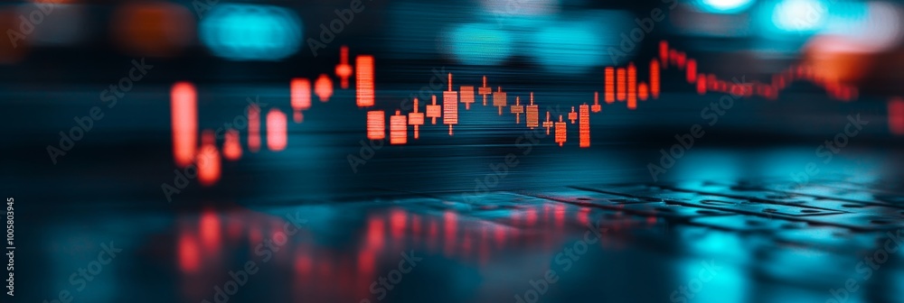 Abstract Double Exposure Image, Candlestick Graph, Stock Market Investment on City Lights Background Abstract Double Exposure Image, Candlestick Graph, Stock Market Investment on City Lights Background