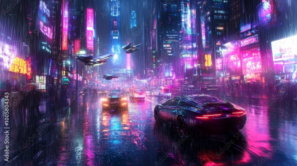 Fototapeta premium Cyberpunk Cityscape at Night.
