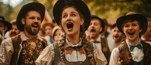 A group of people participating in a traditional Bavarian yodeling contest  photo