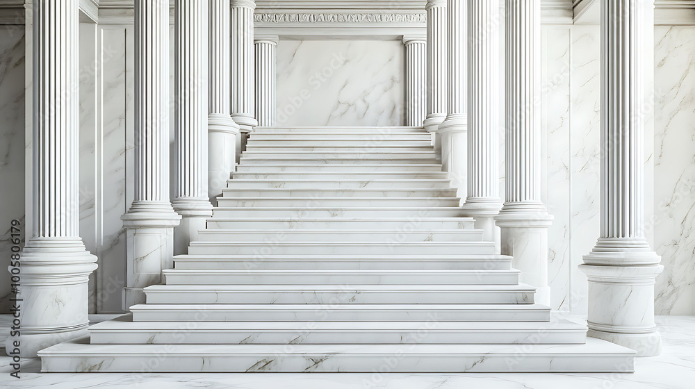 Fototapeta premium Marble staircase with columns in a classical style interior.