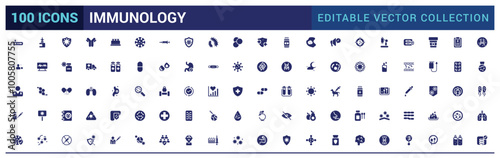 Immunology filled icons set. Solid icons fpr healthy habits, food, antibody, supplement, vitamin and immune system boosting. Vector illustration.