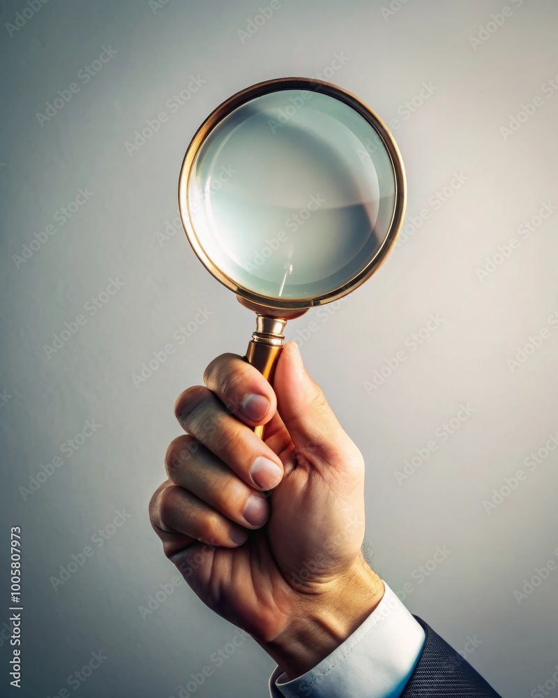 Hand Holding a Magnifying Glass Against a Light Background: Symbolizing Exploration and Discovery