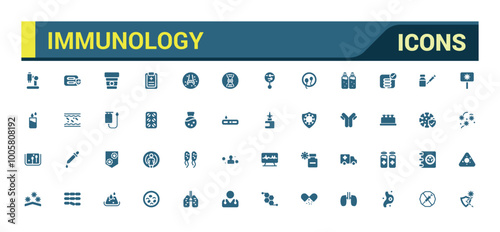 Immunology filled icons set. Solid icons fpr healthy habits, food, antibody, supplement, vitamin and immune system boosting. Vector illustration.