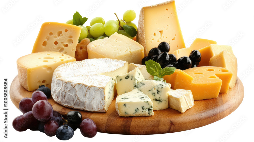 arranged cheese platter on transparent background