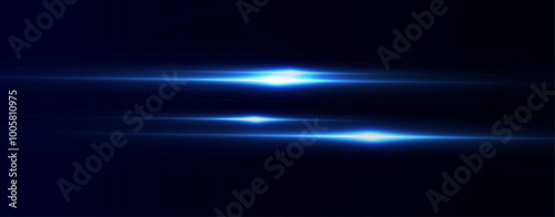Light blue effect reflections, neon illumination in blue colors. Bright light lens. Police light effects, lines. Shiny stars, glowing sparks on a black background. Vector red light effect