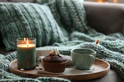 Wallpaper Mural Cozy rustic setting with a muffin and hot drinks near the fireplace. Torontodigital.ca