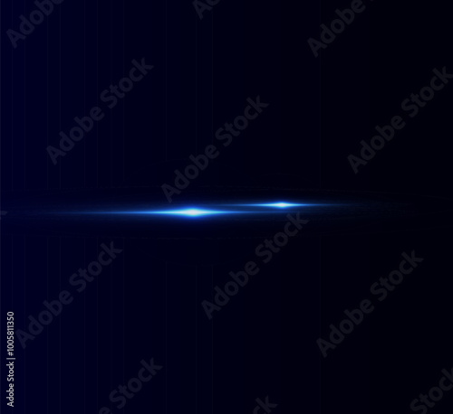 Light blue effect reflections, neon illumination in blue colors. Bright light lens. Police light effects, lines. Shiny stars, glowing sparks on a black background. Vector red light effect