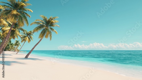 Wallpaper Mural Tropical beach with palm trees and serene ocean view under clear blue sky. Torontodigital.ca