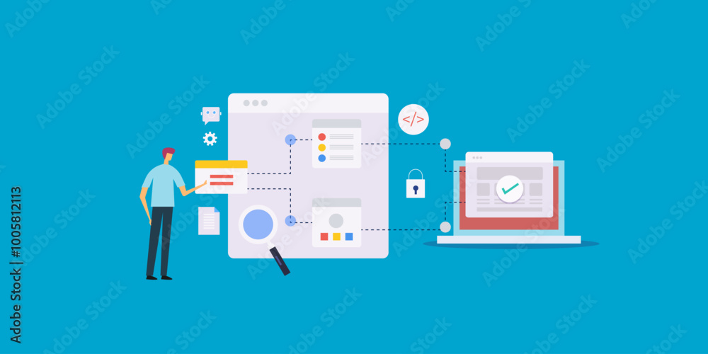 Website structured data, workflow management information technology web application project development conceptual vector illustration and character. Website structured data, workflow management information technology web application project development conceptual vector illustration and character.
