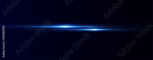 Light blue effect reflections, neon illumination in blue colors. Bright light lens. Police light effects, lines. Shiny stars, glowing sparks on a black background. Vector red light effect