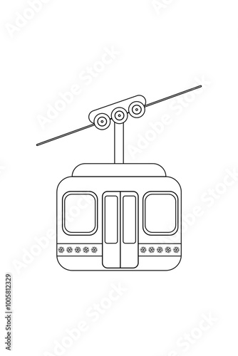 Coloring, winter cable car, illustration on white background. Vector