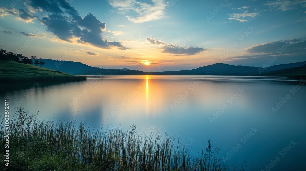 A beautiful view of Lam Takhong Reservoir during a tranquil evening. A beautiful view of Lam Takhong Reservoir during a tranquil evening.