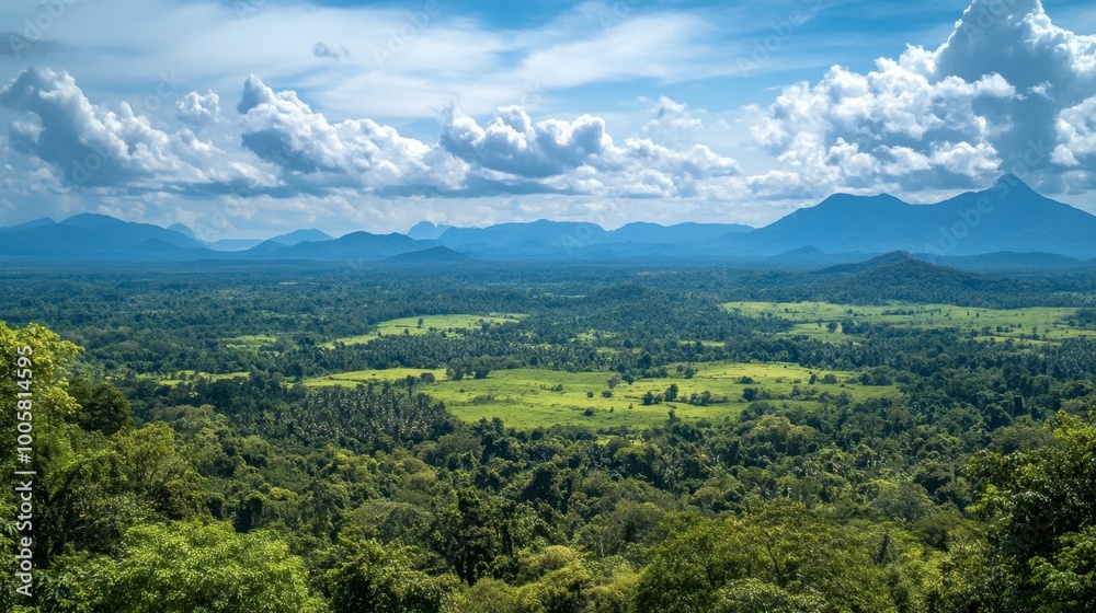 Fototapeta premium A scenic viewpoint over Khao Yai National Park, offering panoramic views of the park forests and mountains.