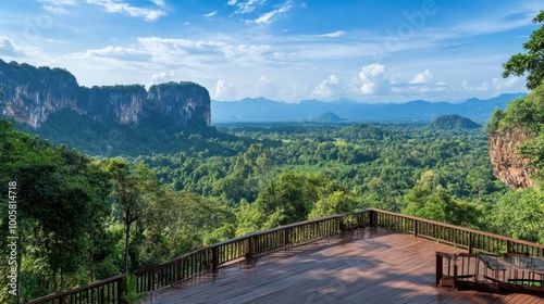 A scenic viewpoint over Khao Yai National Park, offering panoramic views of the park forests and mountains.