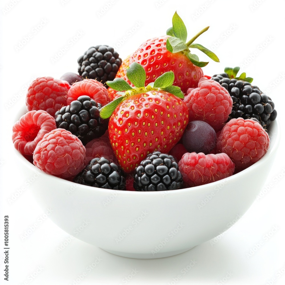 A vibrant bowl filled with fresh red strawberries, blackberries, and raspberries. This healthy fruit assortment is perfect for snacks, desserts, or smoothies. Bright colors attract attention. AI A vibrant bowl filled with fresh red strawberries, blackberries, and raspberries. This healthy fruit assortment is perfect for snacks, desserts, or smoothies. Bright colors attract attention. AI