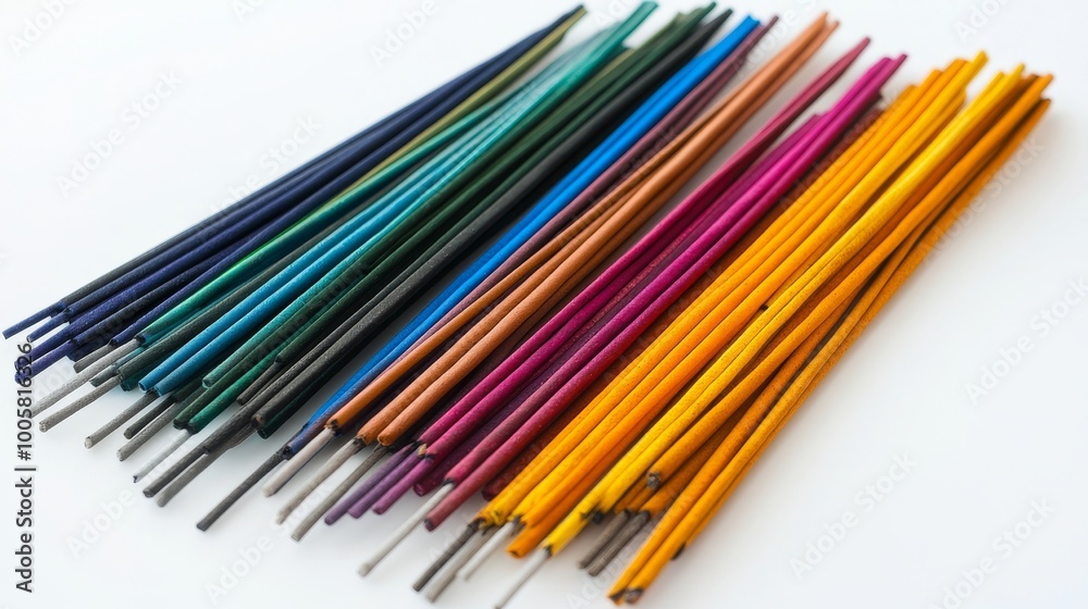 Colorful Incense Sticks on White Background. Colorful Incense Sticks on White Background.
