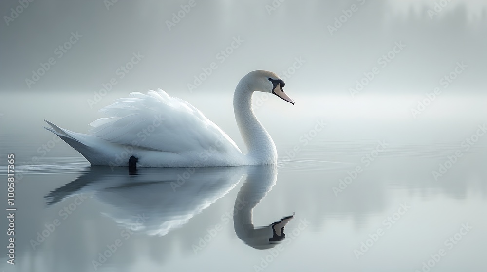 A majestic swan gracefully gliding across the surface of a misty lake,creating a serene and ethereal reflection in the tranquil waters. The minimalist,monochromatic scene evokes a sense of solitude. A majestic swan gracefully gliding across the surface of a misty lake,creating a serene and ethereal reflection in the tranquil waters. The minimalist,monochromatic scene evokes a sense of solitude.