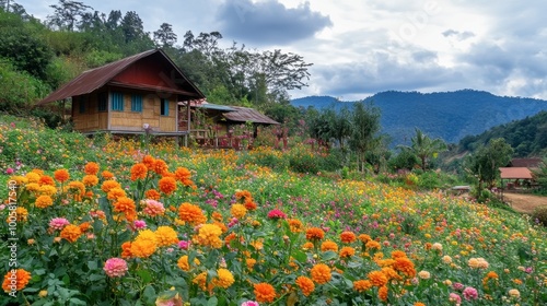 Colorful flowers in bloom at Wang Nam Khiao, known as the Switzerland of Isaan.