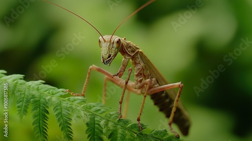 Close-Up of a Green Grasshopper on a Leaf