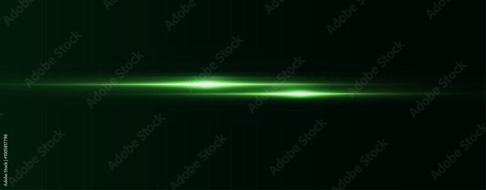 Light green effect reflections, neon illumination in white colors. Bright light lens. Police light effects, lines. Shiny stars, glowing sparks on a black background. Vector green light effect