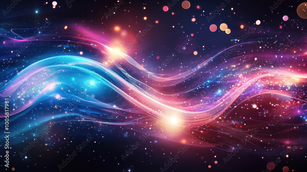 Vibrant cosmic waves of blue and pink swirl through starry background, creating mesmerizing visual effect that evokes sense of wonder and exploration Vibrant cosmic waves of blue and pink swirl through starry background, creating mesmerizing visual effect that evokes sense of wonder and exploration