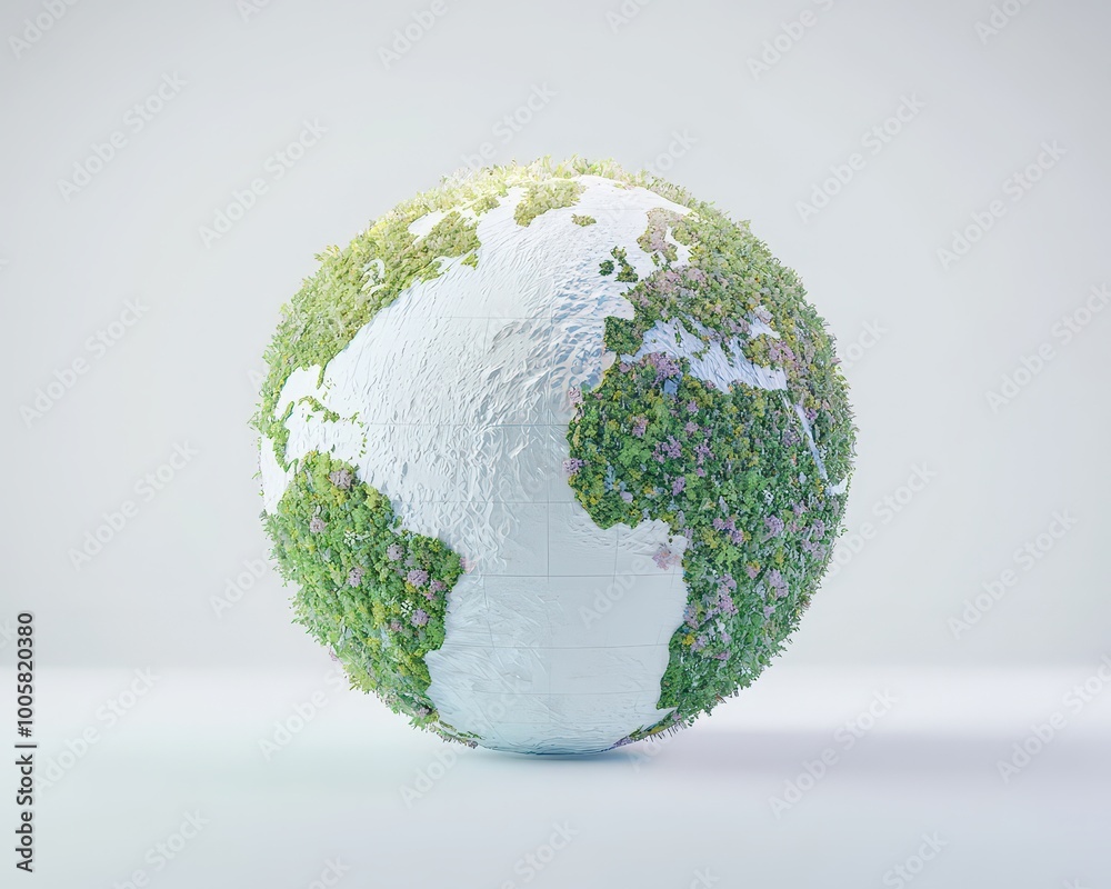 A globe covered in deforested patches with axes embedded in it A globe covered in deforested patches with axes embedded in it