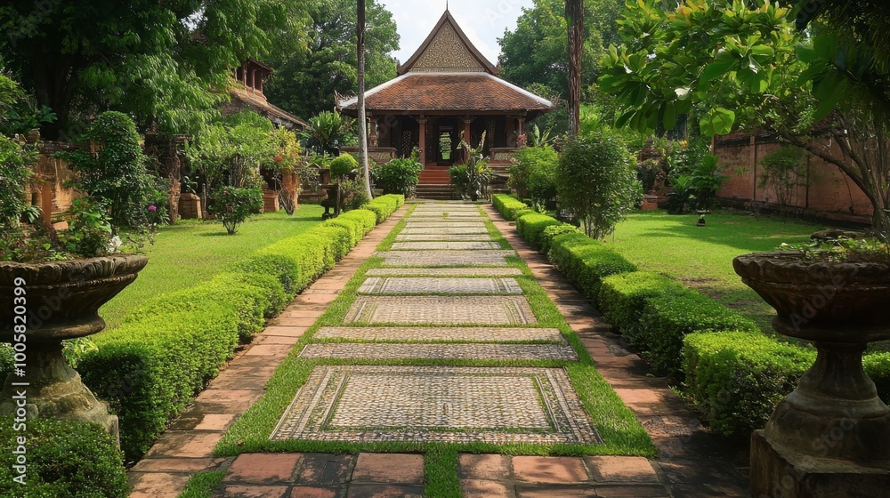 The beautifully maintained grounds of Wat Phayap, famous for its intricate mosaic interior. The beautifully maintained grounds of Wat Phayap, famous for its intricate mosaic interior.