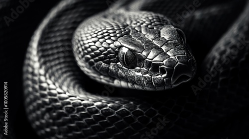 Black Snake Close Up: Scales, Eyes, and Texture