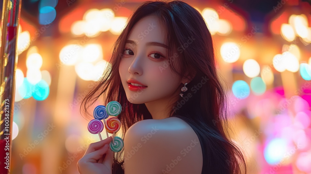 A woman is holding a bunch of lollipops in her hand A woman is holding a bunch of lollipops in her hand