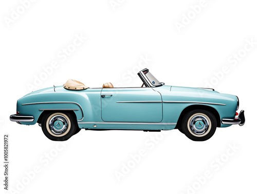 a blue convertible car with a white background